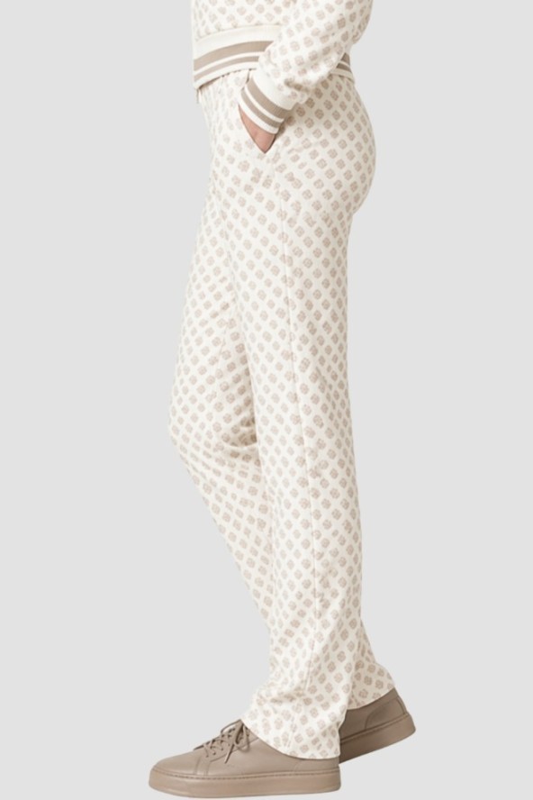 GUESS Beżowe spodnie damskie z monogramem, Rozmiar XS