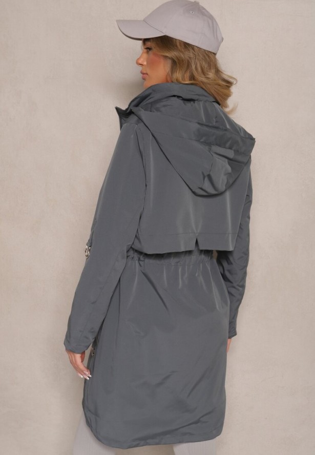 Szara Kurtka Parka z Kapturem i Regulowanymi Troczkami Isalene