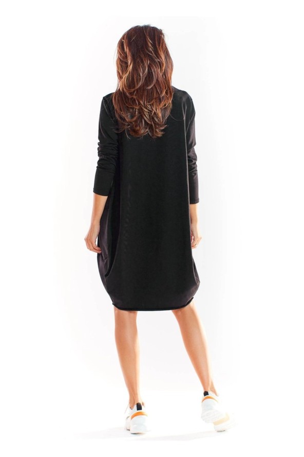 Bawełniana sukienka oversize z długim rękawem czarna