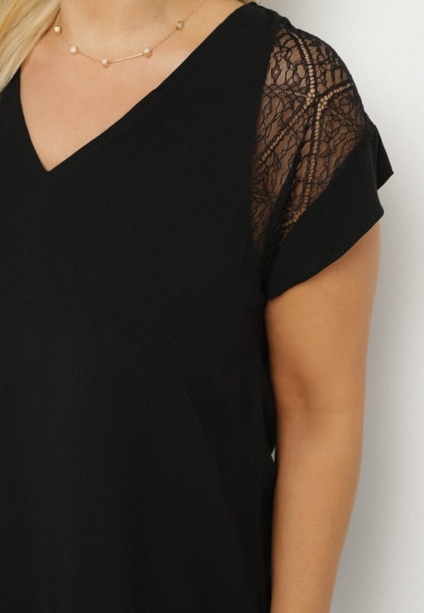 Czarna Bluzka z Wiskozy z Przezroczystymi Wstawkami Zelauri