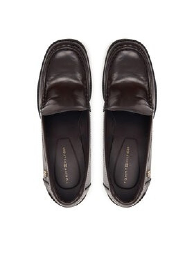 Tommy Hilfiger Półbuty Square Toe Heeled Loafer FW0FW09493 Brązowy ciemny