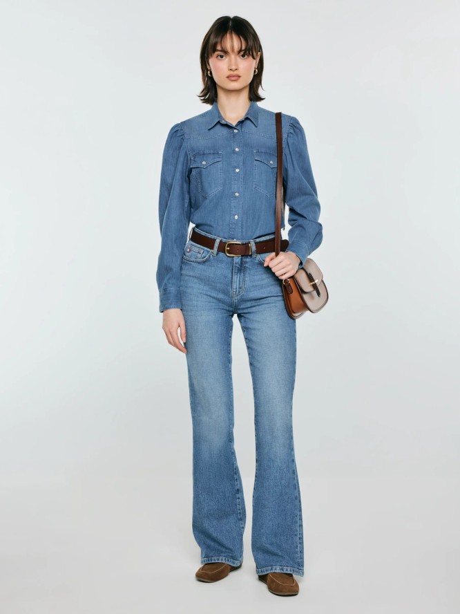 Koszula damska jeansowa z bufkami niebieska Indiana 164