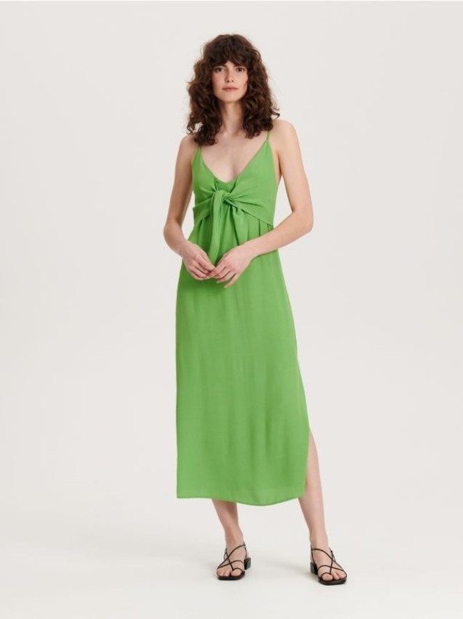 Sukienka midi z wiskozy - zielony