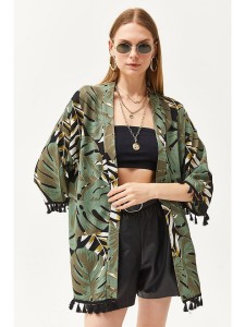 trendyol Kimono w kolorze czarno-brązowo-zielonym rozmiar: M