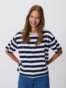 Bawełniany t-shirt z aplikacją - granatowy