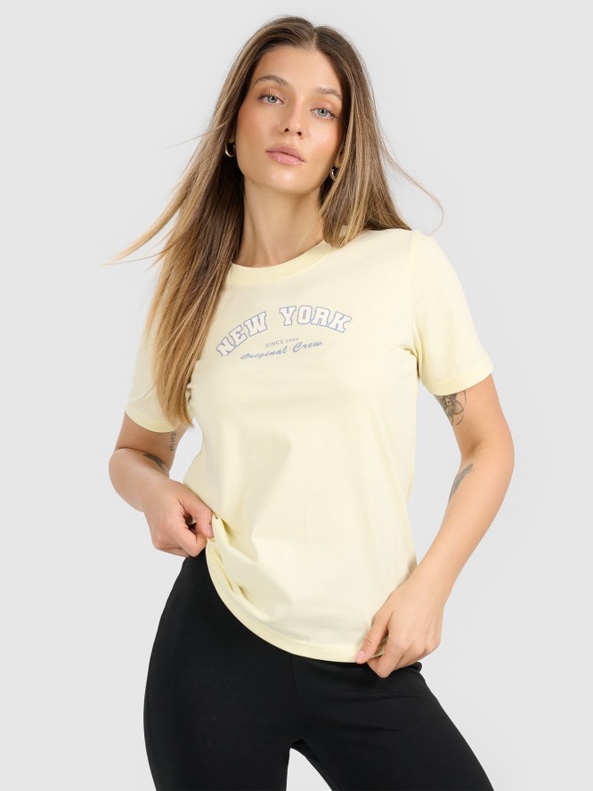 4F T-shirt regular z nadrukiem damski - żółty XS