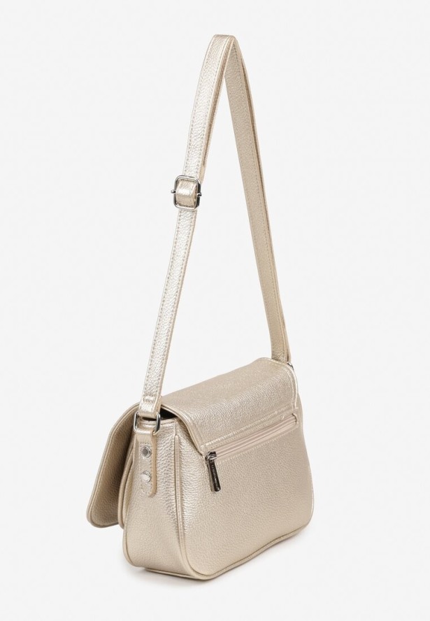 Złota Mała Torebka Listonoszka z Klapą i Srebrnym Wykończeniem Turila