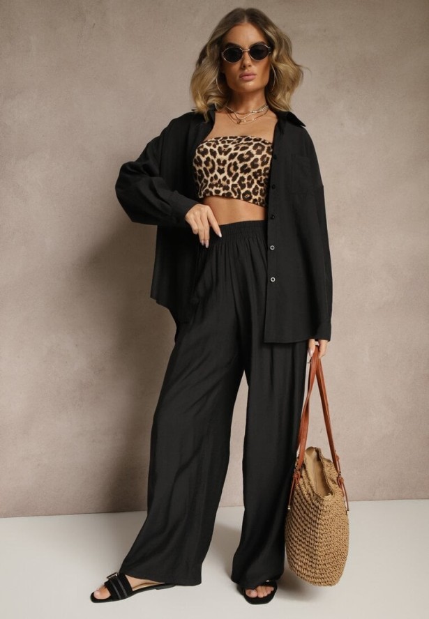 Czarna Koszula Oversize w Klasycznym Stylu z Kieszonką Liozira