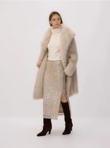 Cekinowa spódnica midi - kremowy