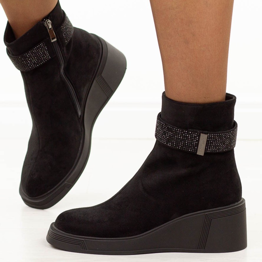Czarne zamszowe botki damskie DiA 52-191