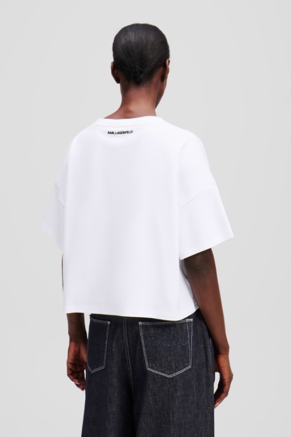 KARL LAGERFELD Biały damski t-shirt Ikon Aquarelle K Boxy Tshirt, Rozmiar M