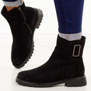 Czarne zamszowe botki damskie Potocki 19328