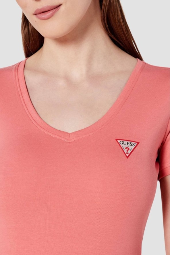 GUESS Różowy damski t-shirt Mini Triangle, Rozmiar M