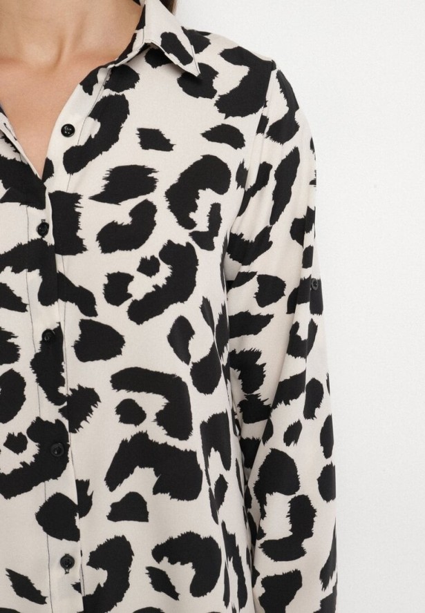 Jasnobeżowa Koszula w Panterkę z Bawełną Efariela