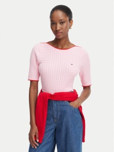 Tommy Hilfiger Sweter Fine Gg Cable Boat WW0WW50103 Różowy jasny Regular Fit