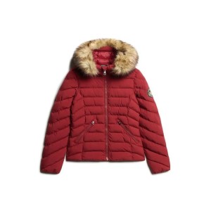 Kurtka puchowa damska z kapturem i sztucznym futrem Superdry Fuji