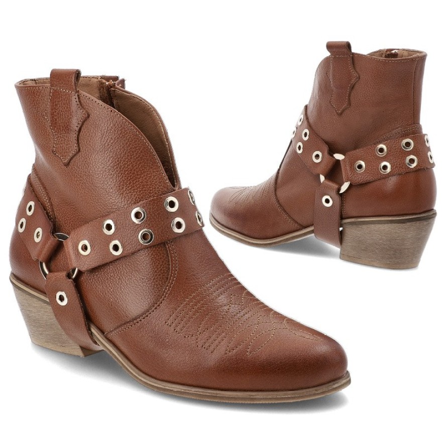 Brązowe Kowbojki Armodo Eleganckie Obuwie Damskie