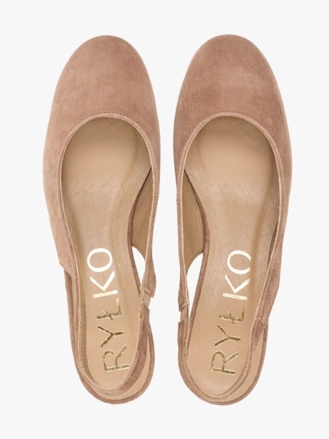 Jasnobrązowe czółenka slingback bez pięty