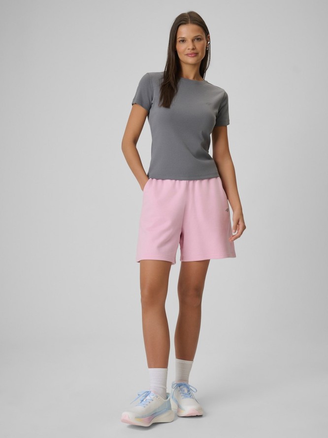 4F T-shirt slim prążkowany damski - szary XL