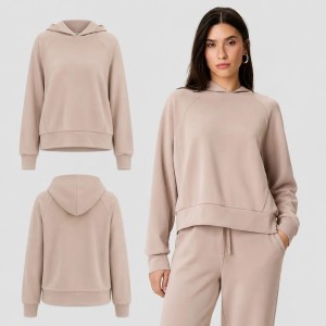 BLUZA DAMSKA 4F DRESOWA NIEROZPINANA Z KAPTUREM Z MODALEM KOLOR BEŻOWY