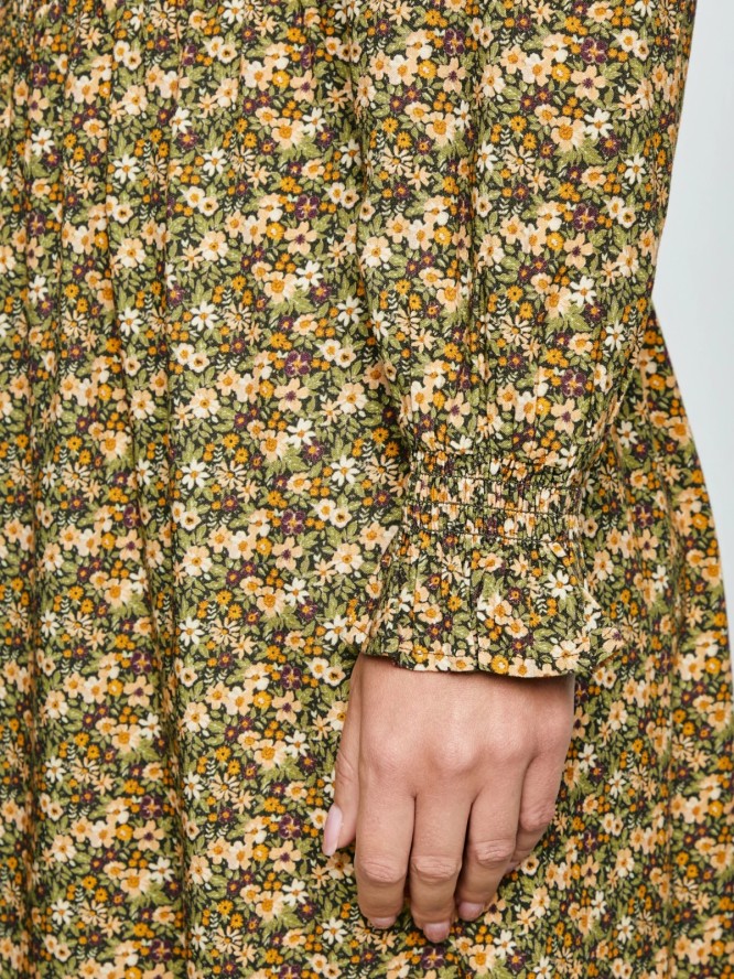 Sukienka damska midi z wiskozy z motywem kwiatowym żółta Londa 201