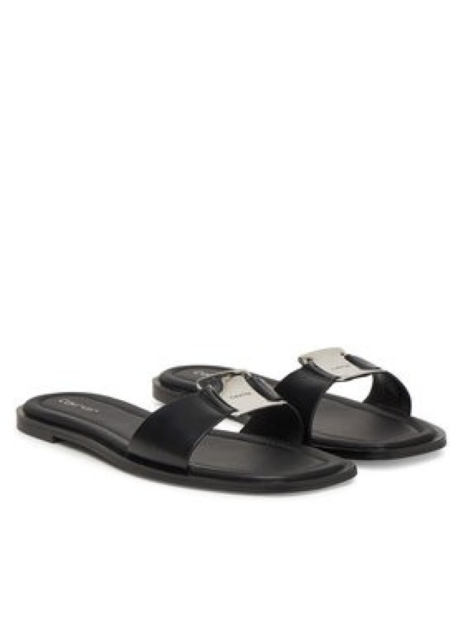 Calvin Klein Klapki Flat Slide W/Ck Hw Big - Lth HW0HW02482 Czarny