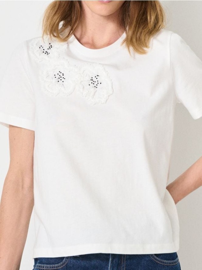 Bawełniana koszulka z aplikacją 3D - biały