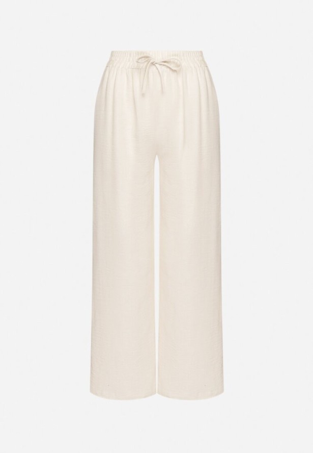 Jasnobeżowe Szerokie Spodnie z Wysokim Stanem i Wiązaniem Edirwenna