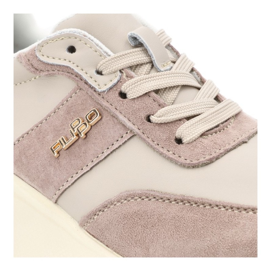 Sneakersy damskie Filippo, skórzane na grubej platformie z okrągłym noskiem i sznurowane, beżowe, DP6785-25-BE
