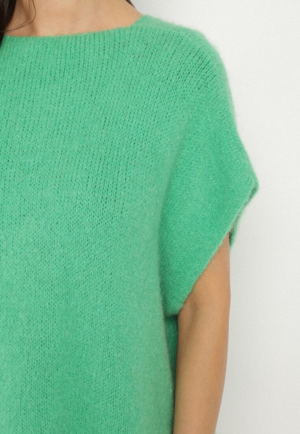 Zielona Kamizelka Narzutka z Moherem Wiązana z Przodu Vikilana