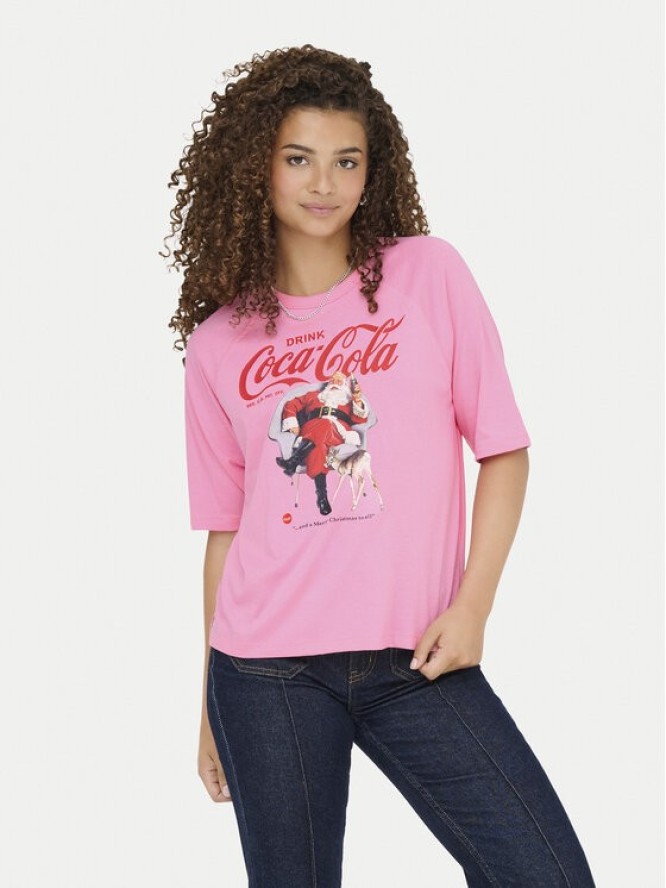ONLY T-Shirt Coca Cola 15355794 Różowy Regular Fit