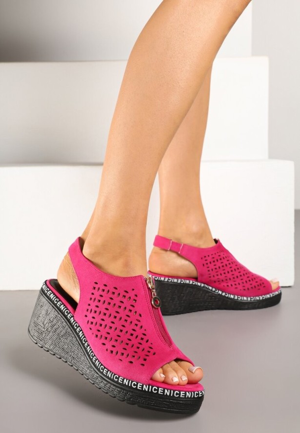 Fuksjowe Sandały Vices na Koturnie z Ażurową Cholewką i Suwakiem Linalunea