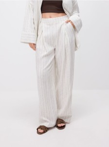 Wzorzyste spodnie z lnem - wielobarwny