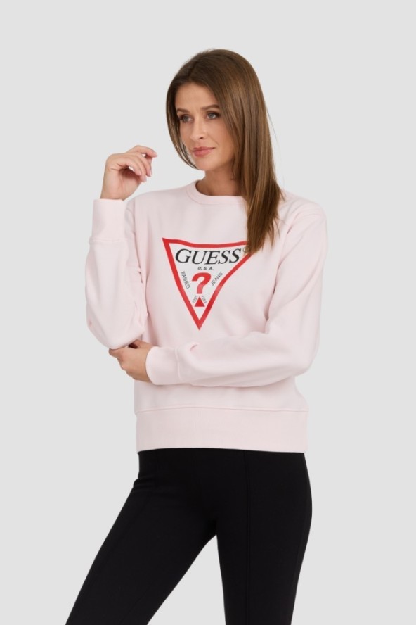 GUESS Różowa damska bluza z dużym logo Original Fleece, Rozmiar M