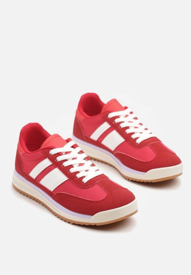 Czerwone Sneakersy Klasyczne Tenisówki z Przeszyciami Kelluria