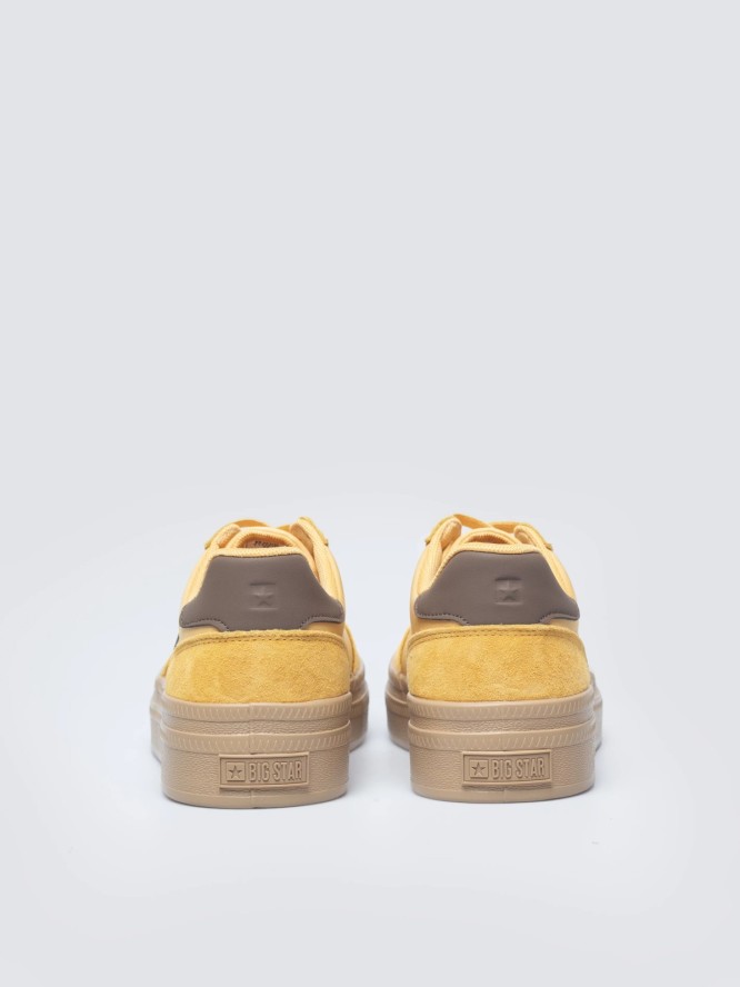 sneakersy damskie ze skórzanymi wstawkami żółte tt274166 201