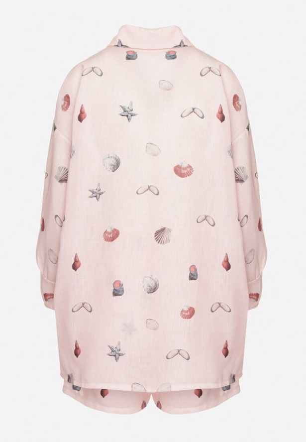 Różowy Komplet z Wiskozą Koszula i Szorty z Motywem Morskim Reivienne