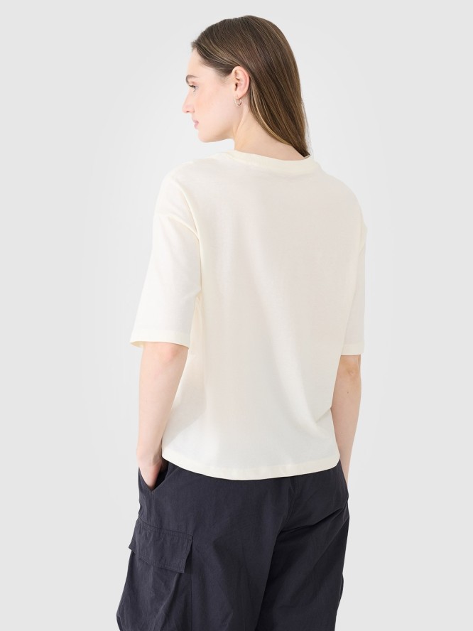 4F T-shirt oversize z nadrukiem damski - biały XS