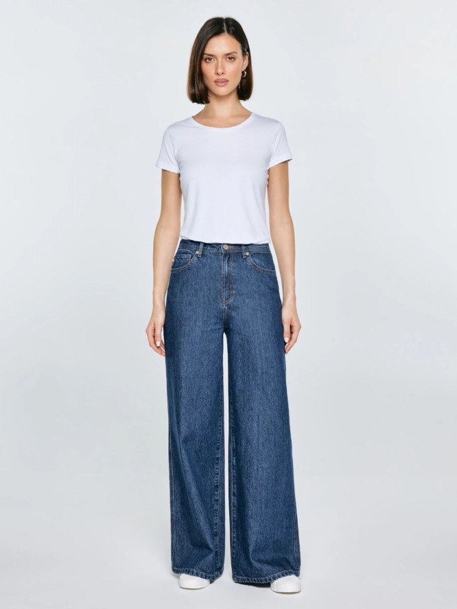 Jeansy damskie z szeroką nogawką granatowe Emily 532