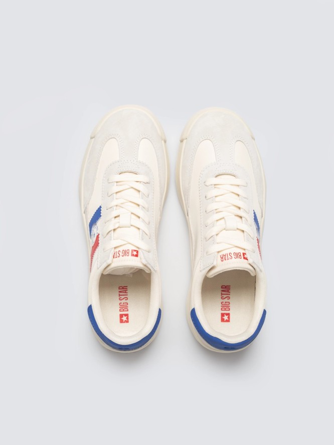 sneakersy damskie ze skórzanymi wstawkami beżowe tt274161 801