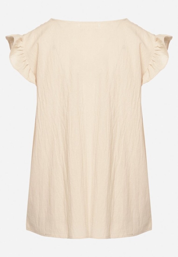 Beżowa Bluzka z Bawełny Ozdobiona Falbankami Wivienne