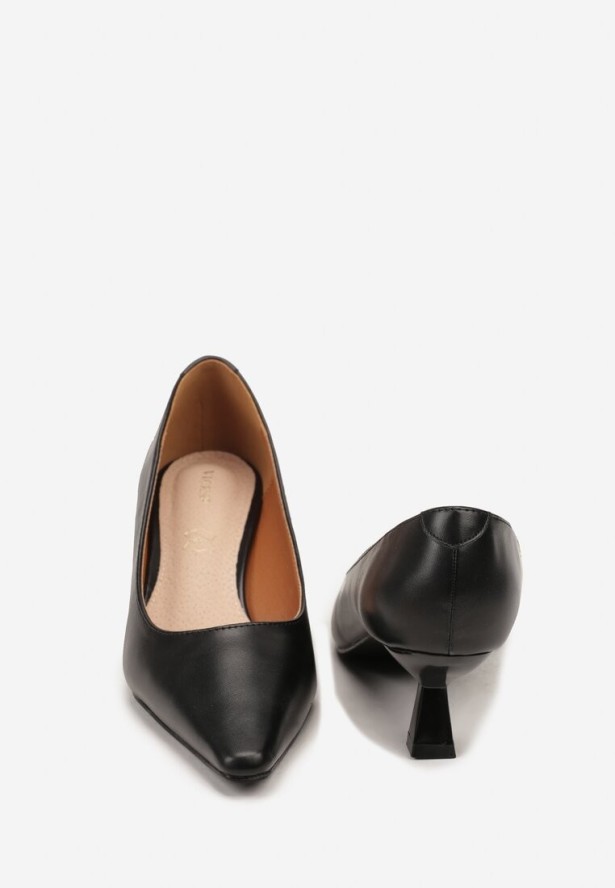 Czarne Czółenka Vices na Obcasie Typu Kaczuszka ze Skórzaną Wkładką Naliove