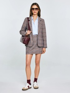 Spódnica damska mini z dodatkiem wełny w kratę Linneti 000