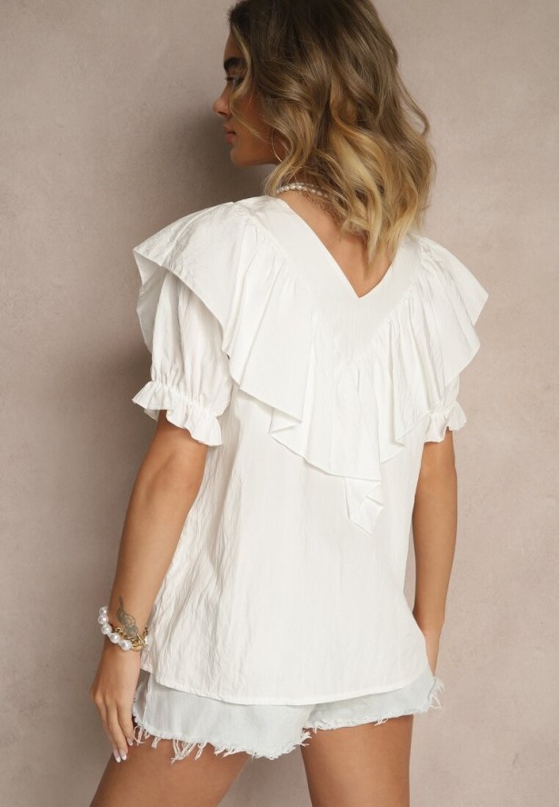 Biała Bluzka z Wiskozą Ozdobiona Falbankami Fadelena