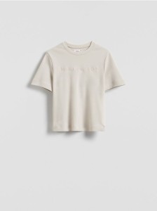 T-shirt z haftowanym napisem - beżowy