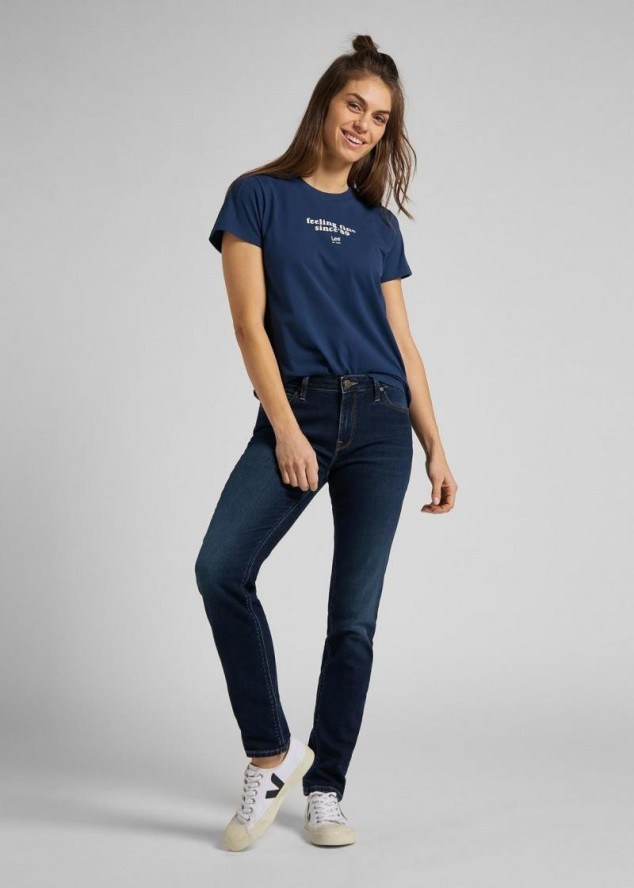 LEE CREW NECK TEE DAMSKI T-SHIRT WASHED BLUE L44OYGLR 112109939