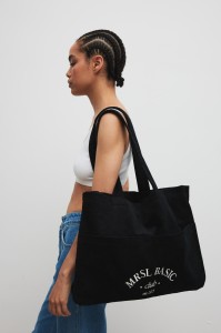 Torba typu shopper bag wykonana ze sztruksu w kolorze TOTALLY BLACK - MRSL BASIC CLUB-UNI