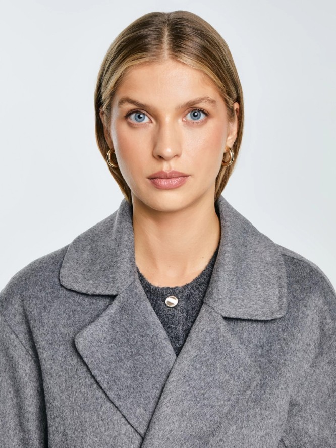 Płaszcz damski wełniany wiązany szary Oshana 903