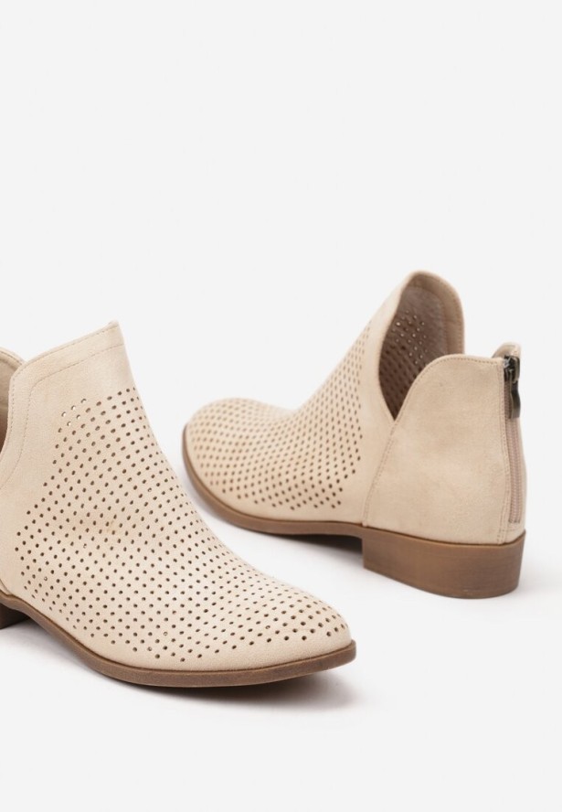 Beżowe Płaskie Botki Vices z Wycięciem Felilia