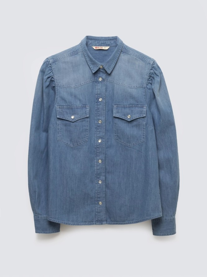 Koszula damska jeansowa z bufkami niebieska Indiana 164